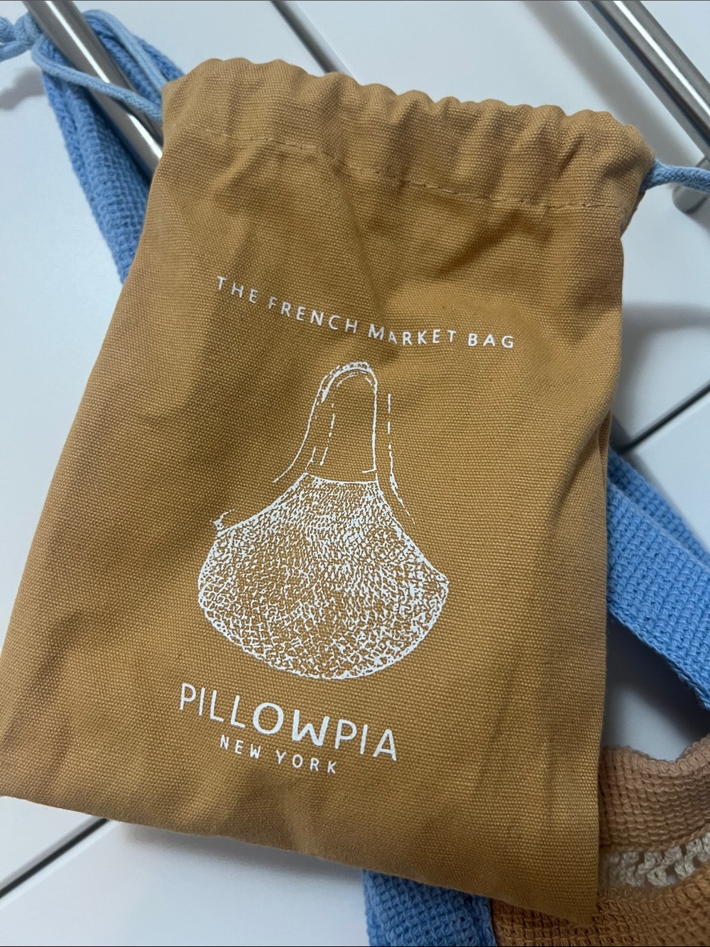 Pillowpia Two-Tone French Market Bag No.2 with Dust Bag - French Blue & Wheat - Picture 2 of 3